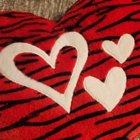 Heart-Shaped Red Throw Accent Pillow with White Hearts and Black Tiger Stripe - Picture 2 of 5